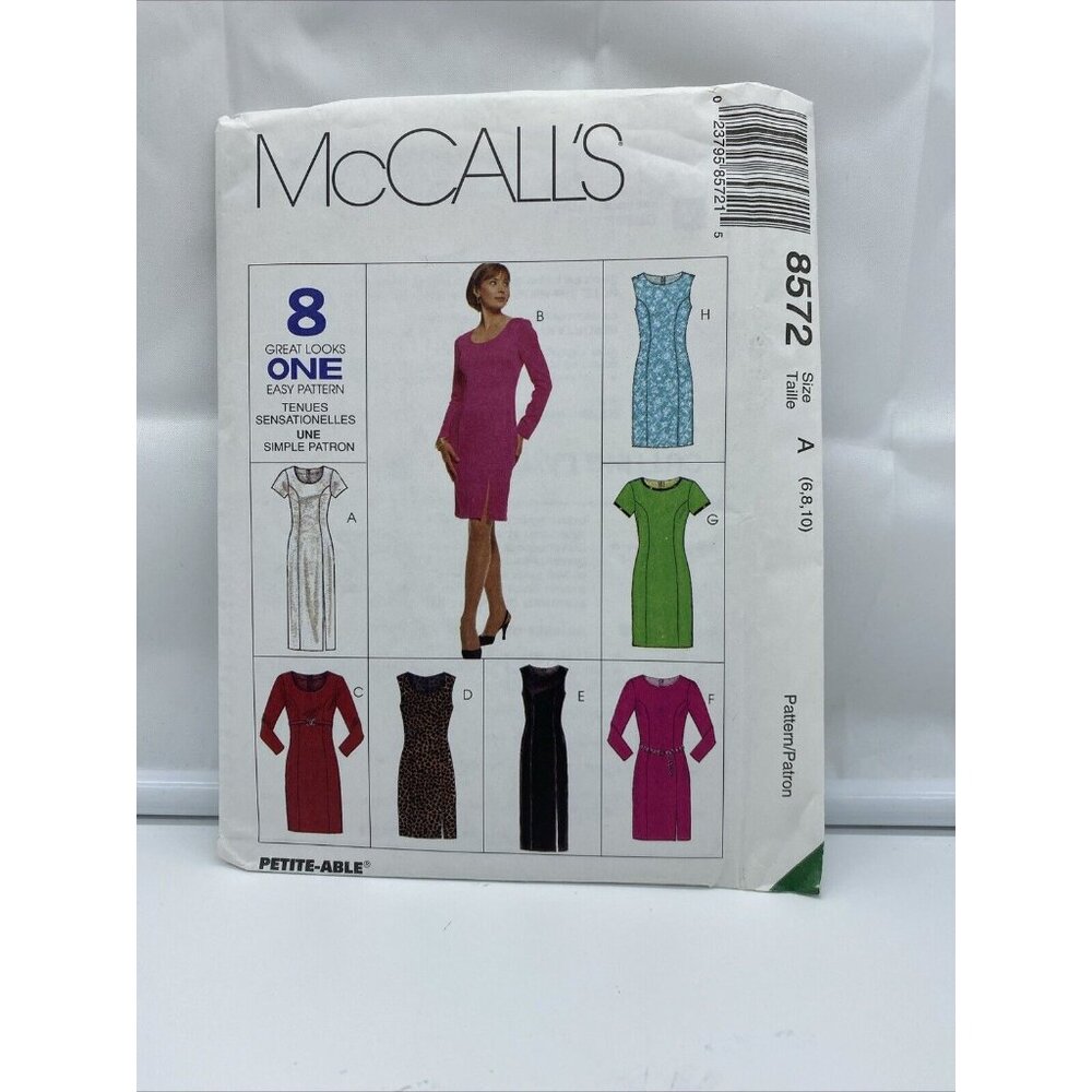 McCall's 8572 Woman's Dress 2 Lengths 6 8 10 Uncut 8 Great Looks Semi Fitted